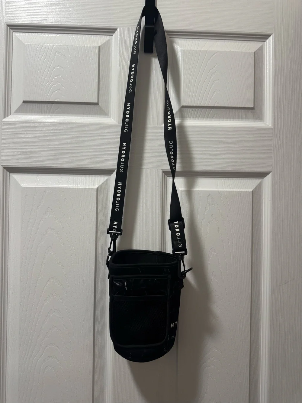 HydroJug Black Crossbody Bottle Carrier with Logo Strap